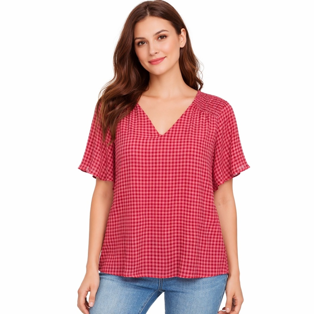 Penningtons Pink & Red Gingham Blouse 1X